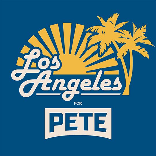 The original Los Angeles for Pete logo, featuring sun rays and palms
